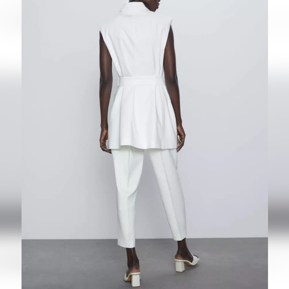ZARA Long V-neck white vest dress with belt size L - Picture 12 of 14